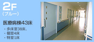 ２F（ブルー）
医療病棟43床
・多床室38床
・個室4床
・特室1床